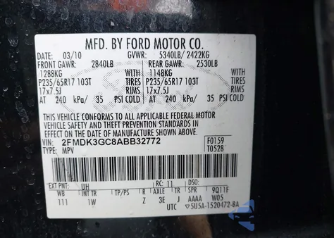 2010 Ford Edge Se z USA, uszkodzony, nr VIN 2FMDK3GC8ABB32772